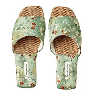 亚麻拖鞋女士室内家居2024夏季新款防滑牛筋底刺绣中国风露趾凉拖