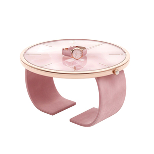 轻奢粉玉奢石茶几设计师款别墅豪宅家用高端不锈钢钟表咖啡桌定制