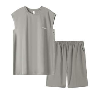 睡衣男款夏季背心无袖短裤薄款莫代尔凉感冰丝宽松男士家居服套装