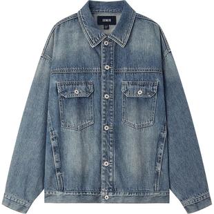 森柔牛仔|森马夹克男美式复古牛仔外套秋季宽松翻领上衣街头潮流