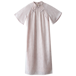 江南范粉色低领旗袍新式国风夏季改良版年轻款日常宽松上班穿飞袖