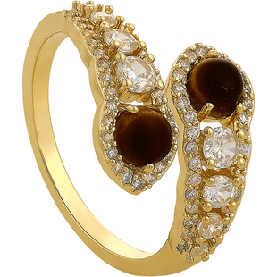 美拉德虎眼石蛇形开口戒指女轻奢高级感金色锆石指环2025新款爆款