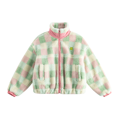 riverstone plus 格纹立领仿羊羔毛夹克女冬季加厚保暖毛绒外套