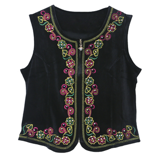 天山美翼新疆舞演出服金丝绒绣花短背心维族舞蹈坎肩新疆舞马甲女