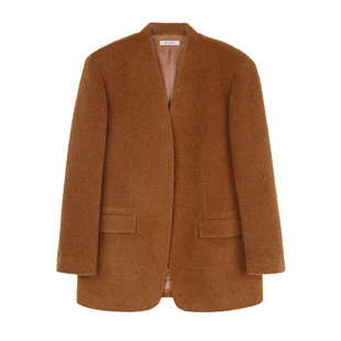 MRS Studios 秘鲁进口INCA无染色簇状羊驼毛宽肩时髦无领西装外套