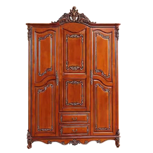 欧式实木衣柜美式奢华复古雕花衣柜卧室储物柜子收纳柜子衣柜定制