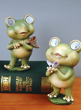 可爱动物夜灯树脂摆件节能太阳能床头灯宿舍卡通感应房间青蛙小孩