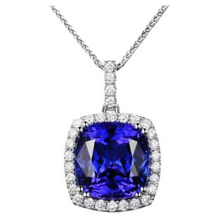 米莱珠宝 8.15克拉坦桑尼亚坦桑石吊坠 白18k金镶嵌天然钻石定制