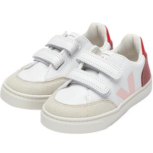 alacofly&VEJA进口新款男女儿童魔术贴双色拼接翻牛皮小白鞋板鞋