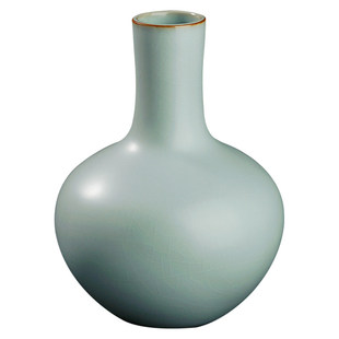 青澹汝窑天球瓶复古瓷器景德镇陶瓷小花瓶摆件客厅插花家居装饰品