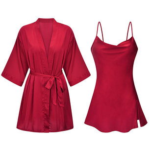 性感睡衣女高级感睡裙夏季冰丝绸薄款蕾丝吊带长袖睡袍春秋款套装