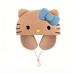 黑皮护颈u形枕可爱旅行便携办公室午睡u型枕hellokitty颈枕三件套