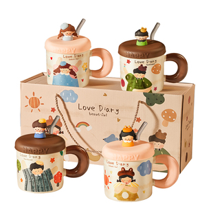 可爱马克杯带盖吸管杯家用高颜值喝水杯子女生陶瓷杯情侣对杯礼盒