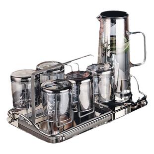 凉水壶玻璃耐高温带托盘喝水杯高级感家用泡茶壶大容量冷水壶套装