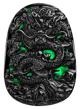 捡漏拍卖天然a货翡翠墨翠龙腾四海龙牌玉石吊坠生肖龙挂件项链坠
