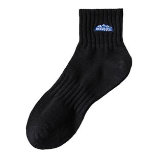 余文乐同款雪山刺绣袜子男纯棉青少年春夏中短筒全棉ins女中筒袜