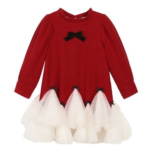 NORNOR童装女童新年红色套装保暖冬季新款好看小香风连衣裙过年服