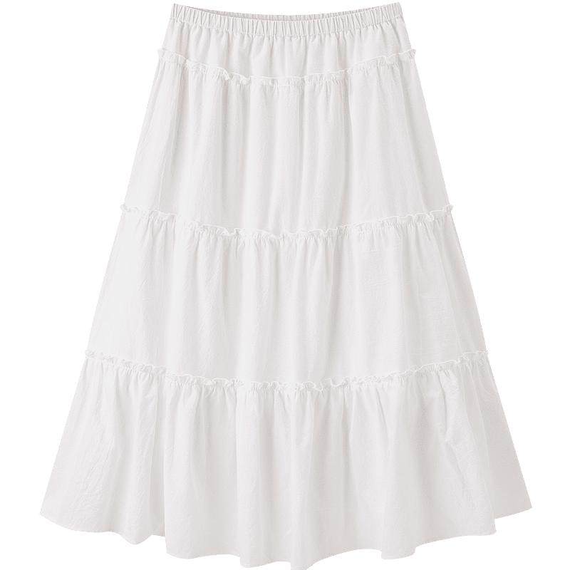 乐町韩系甜美蛋糕长裙女装春夏新款少女感纯棉半身裙初恋感小白裙