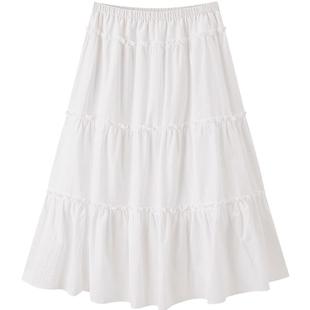 乐町韩系甜美蛋糕长裙女装春夏少女感纯棉半身裙初恋感小白裙