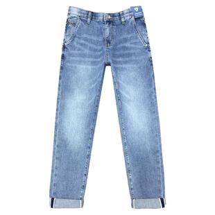 斜插裤兜春季牛仔裤男九分裤高端潮流弹力浅蓝色牛仔长裤男夏季