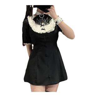 天国阶梯【四团】蕾丝黑白拼接短袖长袖刺绣收腰量产型蕾服