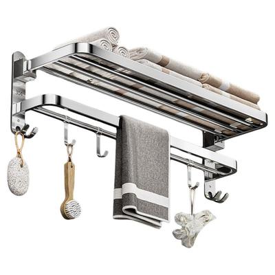 卫生间加厚不锈钢毛巾架浴室放衣服架子浴巾架可折叠收纳架置物架