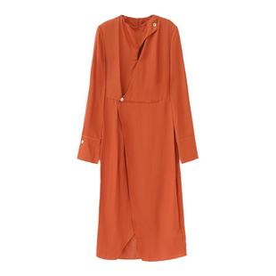 Garbociaga龍喜儿 光彩艳丽 橘色春夏设计感亚麻透气连衣裙1023