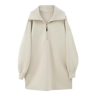 ZzZHANG【设计师原创】宽松廓形版卫衣裙春秋时尚中长款翻领上衣