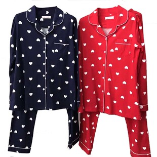 莉安琪 正品专柜新款秋季长袖裤纯棉印桃心女睡衣家居服套装