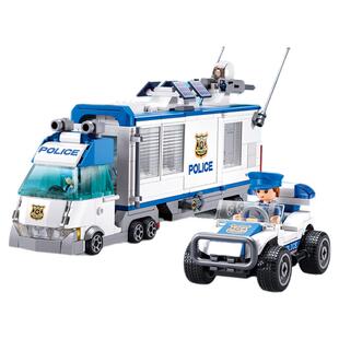 小鲁班警察局积木警车楼益智拼装玩具男女孩儿童节生日礼物6岁