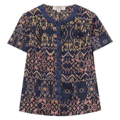 妙采单排扣桑蚕丝印花衬衫