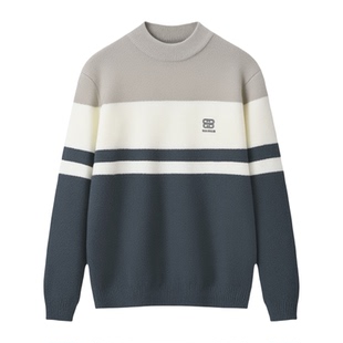 圆领毛衣男生秋冬季新款青少年加绒加厚初高中学生保暖一体绒潮牌