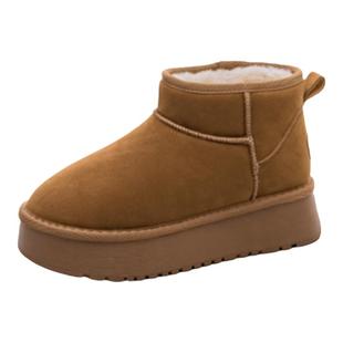 人本厚底雪地靴女款加绒加厚2026冬季新款皮毛一体保暖东北大棉鞋