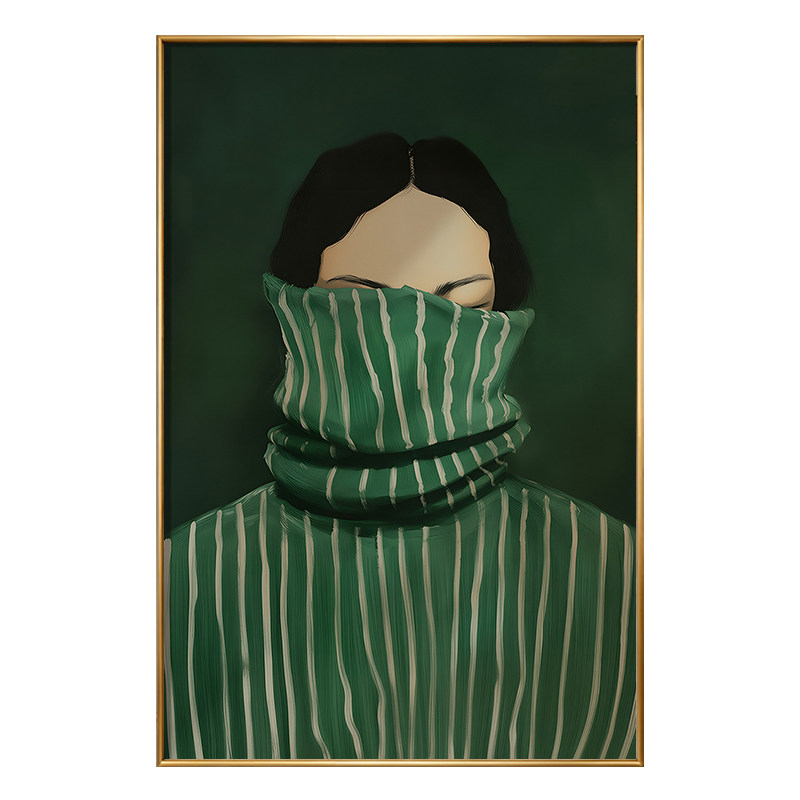 现代抽象艺术挂画绿色毛衣女人装饰画民宿宾馆客厅小众竖版墙壁画