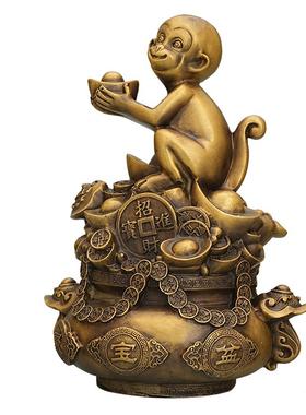 铜猴子聚宝盆摆件办公室礼物摆饰