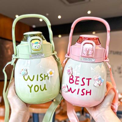 大肚杯保温杯女生2025新款吸管杯渐变高颜值儿童水壶大容量水杯子