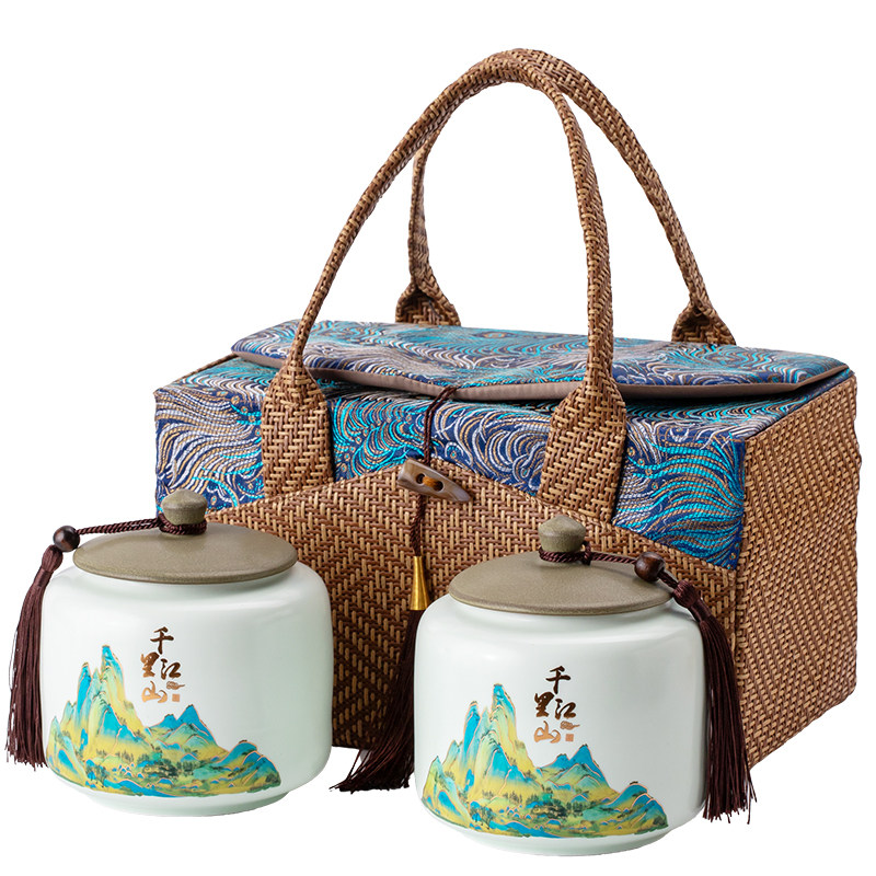 陶瓷罐复古布袋包装茶叶礼盒空盒红茶白茶绿茶龙井普洱茶通用定制