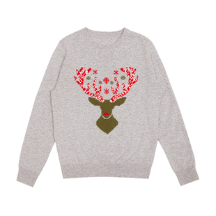 鹿王100%山羊绒衫女圆领长袖提花针织衫保暖百搭毛衣25年秋冬新款