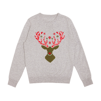 鹿王100%山羊绒衫女圆领长袖