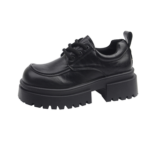 厚底加绒增高小皮鞋女2025冬季新款英伦风高级感jk配裙子系带单鞋