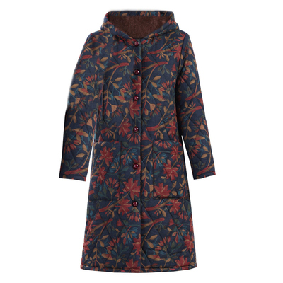 新款加绒加厚中长款连帽棉衣女