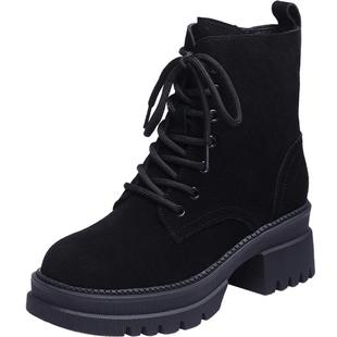 2025新款冬季加绒女鞋厚底棉鞋雪地靴磨砂马丁靴女高跟短靴真皮鞋