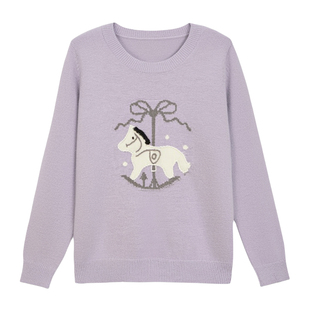 采多宝大码女装甜美减龄卡通木马毛衣胖mm厚款动物图案保暖上衣