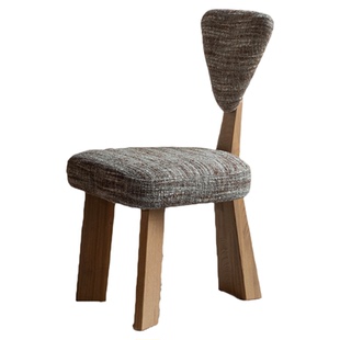 Slow Living 中古风实木设计师家用三角靠背餐椅休闲艺术布艺单椅