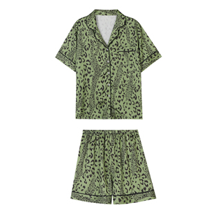JoyceBra  高级感绿豹纹冰丝睡衣女夏季凉感休闲可外穿家居服套装