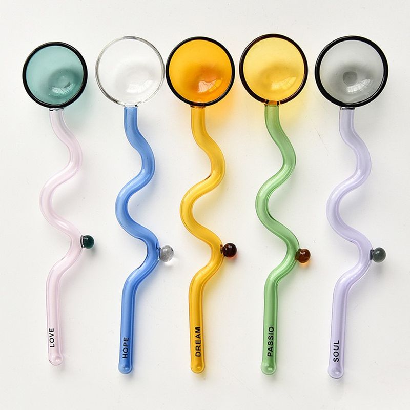 耐热玻璃勺子彩色圆头圆形玻璃勺咖啡牛奶搅拌棒甜品勺玻璃调羹