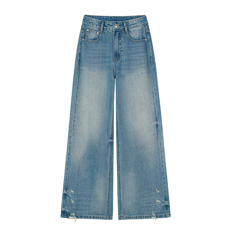 王家有鱼25年新款复古蓝宽松休闲阔腿裤百搭显瘦牛仔裤女时尚裤子