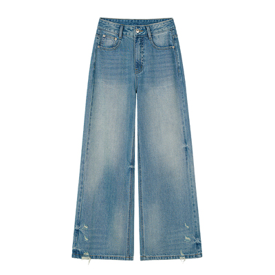 王家有鱼加绒新款阔腿牛仔裤子女