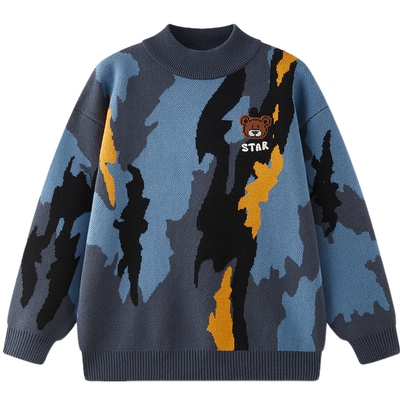 [VIP]MQD童装男童毛衣2025冬季新款儿童撞色涂鸦加厚保暖半高领针
