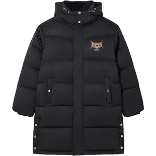 【挥斥方遒】BOYLONDON冬季情侣款可脱卸帽黑色长款羽绒服N26007